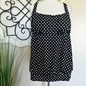LANDS’ END Size 18 Black and White Polka Dot Tankini Swimsuit Top